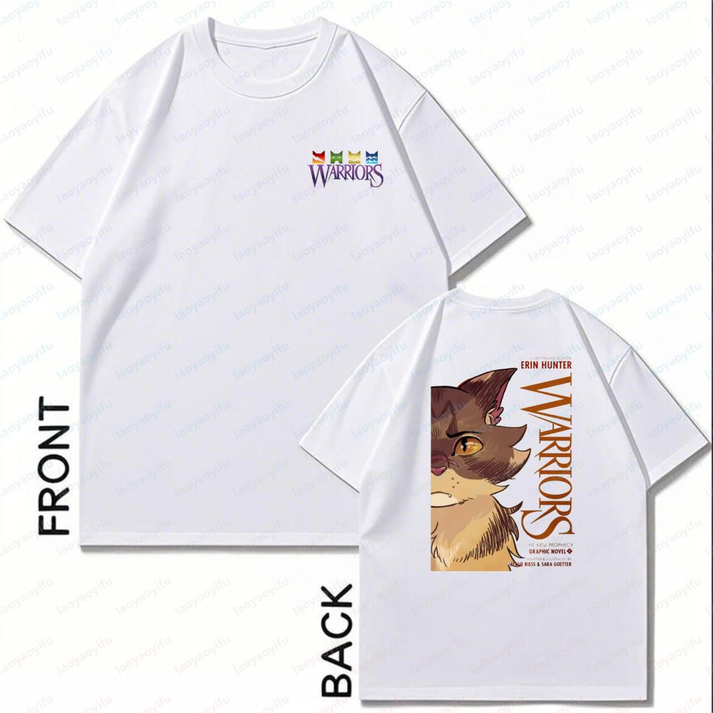 

Warriors Cats Print Unisex Cotton T-Shirt Animal Fantasy Novels Fans of Warrior Cats Series Tshirt Men Women Cotton Retro Tee 5XL різнокольоровий