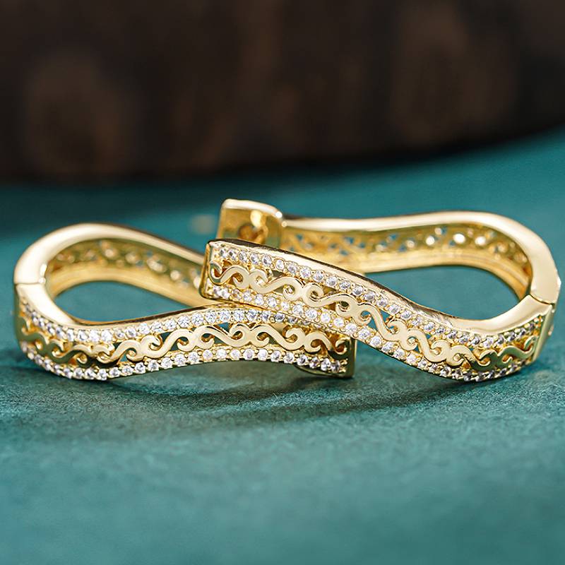 

Huitan Twist Hollow Design Women Hoop Earrings Luxury Gold Color Party Wedding Elegant Accessories Trendy Zircon with Shiny CZ