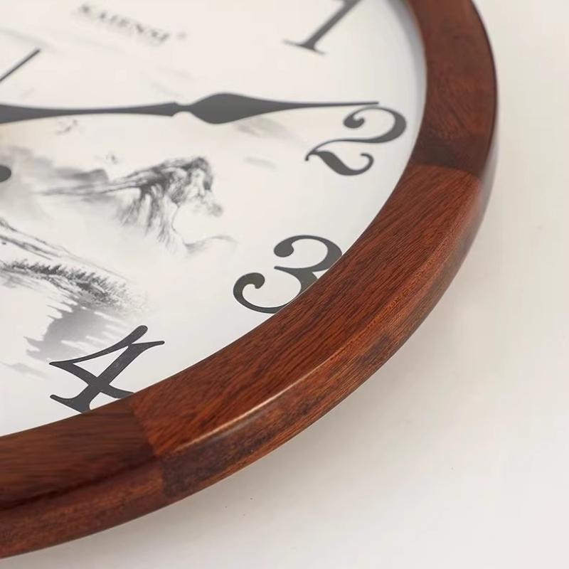 New Chinese Living Room Wall Clock Simple Design Wall Hanging Solid Wood Fashionable Silent Round Bedroom Quartz Clock