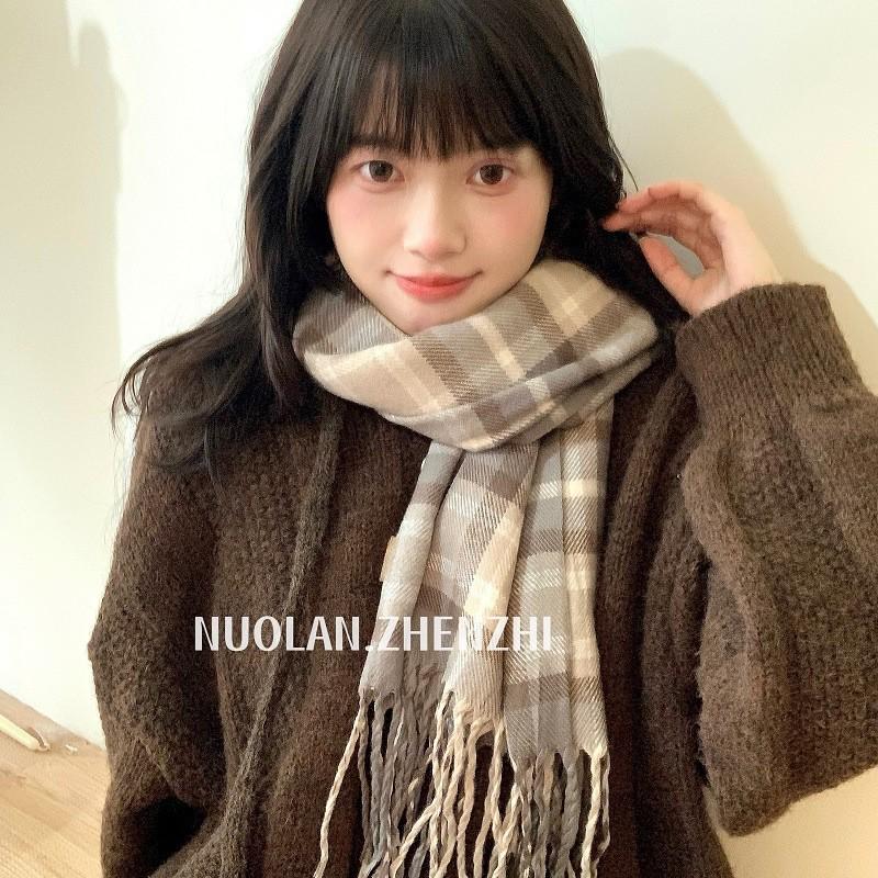 Plaid Korean-Style Women's Winter Scarf - Warm Imitation Cashmere Snood