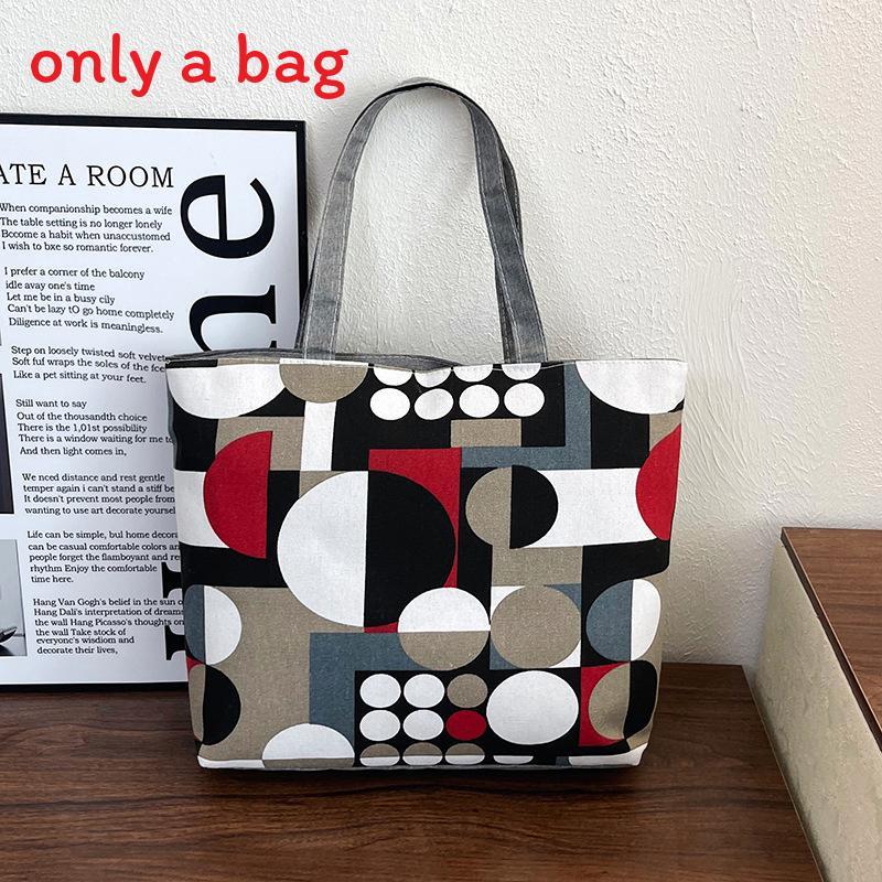 Ethnic Style Canvas Tote Bag With Print Large Capacity For Daily Use