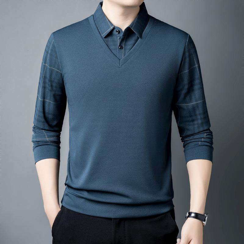 

Мужская повседневная рубашка поло с длинным рукавом, воротник-лацкан, слегка эластичная полосатая ткань, стандартный повседневный крой с длинным рукавом, весна/осень 3XL