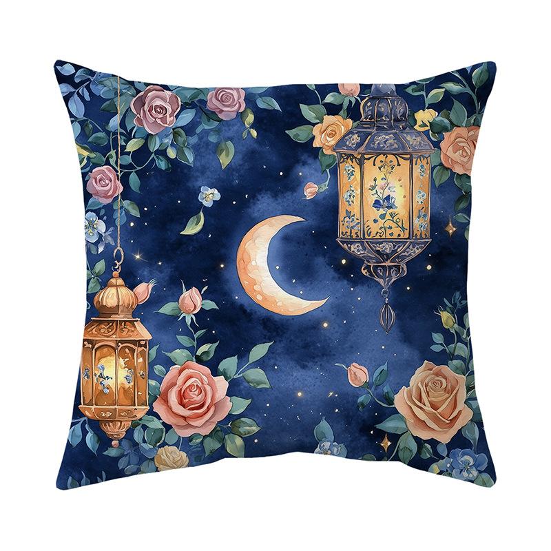 Golden Moon Print Pillow Cover Super Soft Short Plush Retro Home Sofa Decorative Cushion Cover