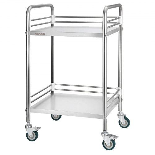 VEVOR Stainless Steel Cart, 2-Tier Rolling Lab Utility Cart with Lockable Wheels, Medical Serving Trolley Clinic Tray