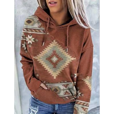 Sweatshirt Women's Hooded Ethnic Print Fashion Long Sleeve Sweatshirt Casual Street Top Hoodies for Female