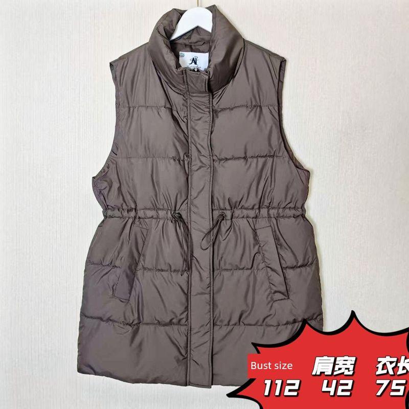 Trade European and American Single Tail Hat Removable Silk-like Cotton Quilting Vest Women Solid Mid-Length Cotton Waistcoat Outer Wear Plus Size