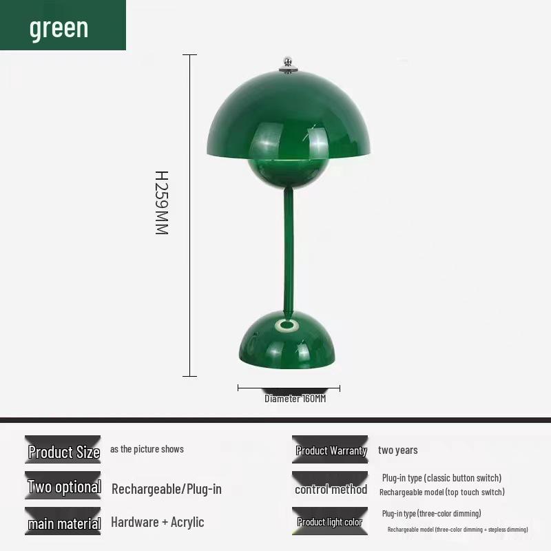 Danish Mushroom Table Lamp - USB Bedroom Night Light with Metal Iron Art Design