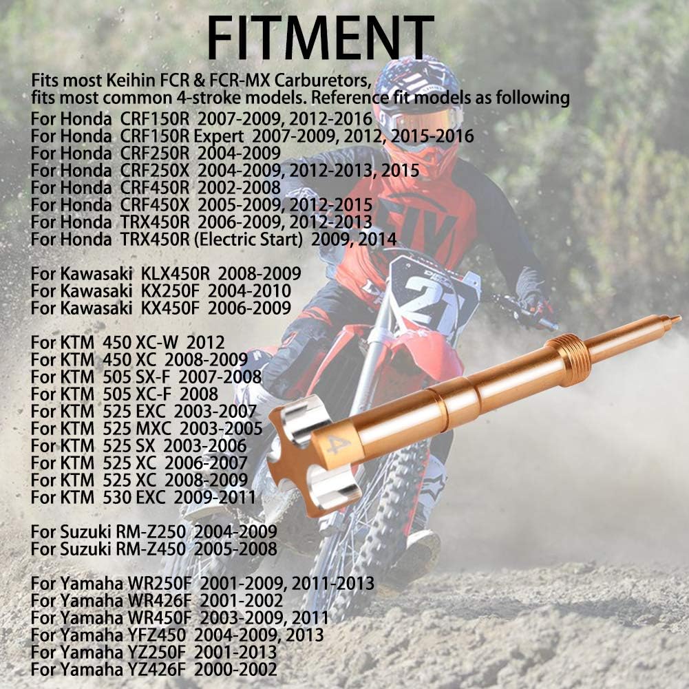 Air Fuel Mixture Screw CNC Adjust Carb FCR Air Screw Compatible with KEIHIN Carburetor Four-Strokes FCR Carbs Motorcross Motorcycle(gold)