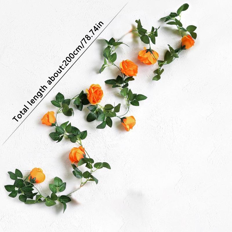 

Ткань из искусственного шелка, Гирлянды из оранжевых роз, Искусственные зеленые растения на Хэллоуин, Цветочные гирлянды, Украшение для домашнего обеденного стола Rattan оранжевый