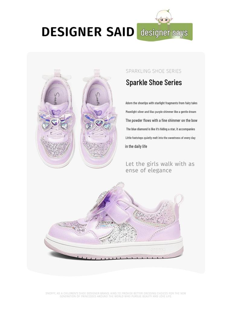 Snuffy 2026 Spring Girls' Crystal Princess Low-Top Sports Shoes - Soft Sole, Non-Slip