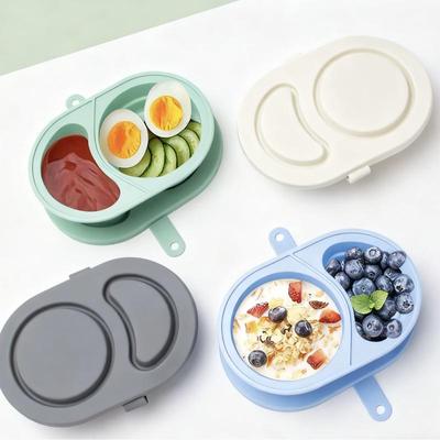 Recipientes de Silicone para Lanches com Tampas Dobráveis Reutilizáveis Caixas de Lanches Compartimento Duplo Tigelas para Condimentos Utensílios de Cozinha