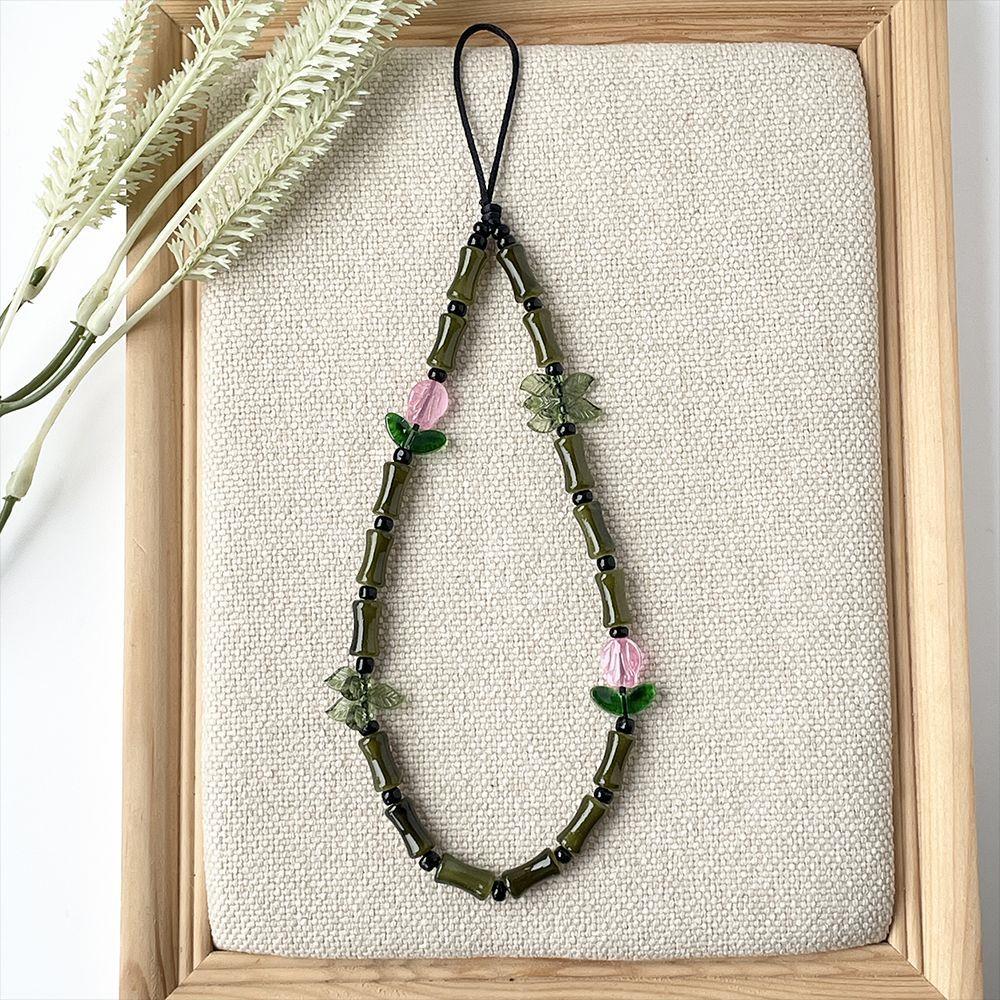 Guofeng New Chinese Style Glazed Bamboo Joint Good Luck High Mobile Phone Chain Pendant Chain Tulip Flower Lanyard