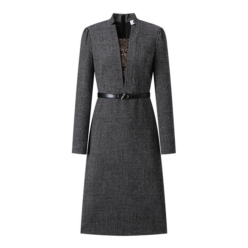 

PORTS Women s Retro Plaid Patchwork V-Neck Dress L