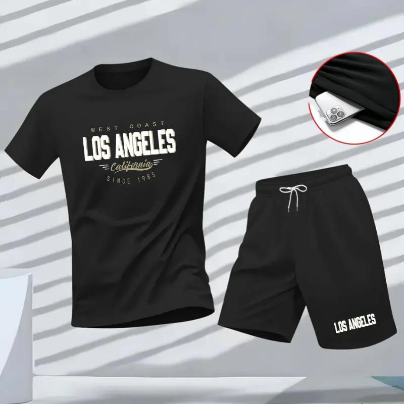 Nuovo set sportivo estivo da uomo, T-shirt a maniche corte e pantaloncini due pezzi, abbigliamento casual traspirante e ad asciugatura rapida.