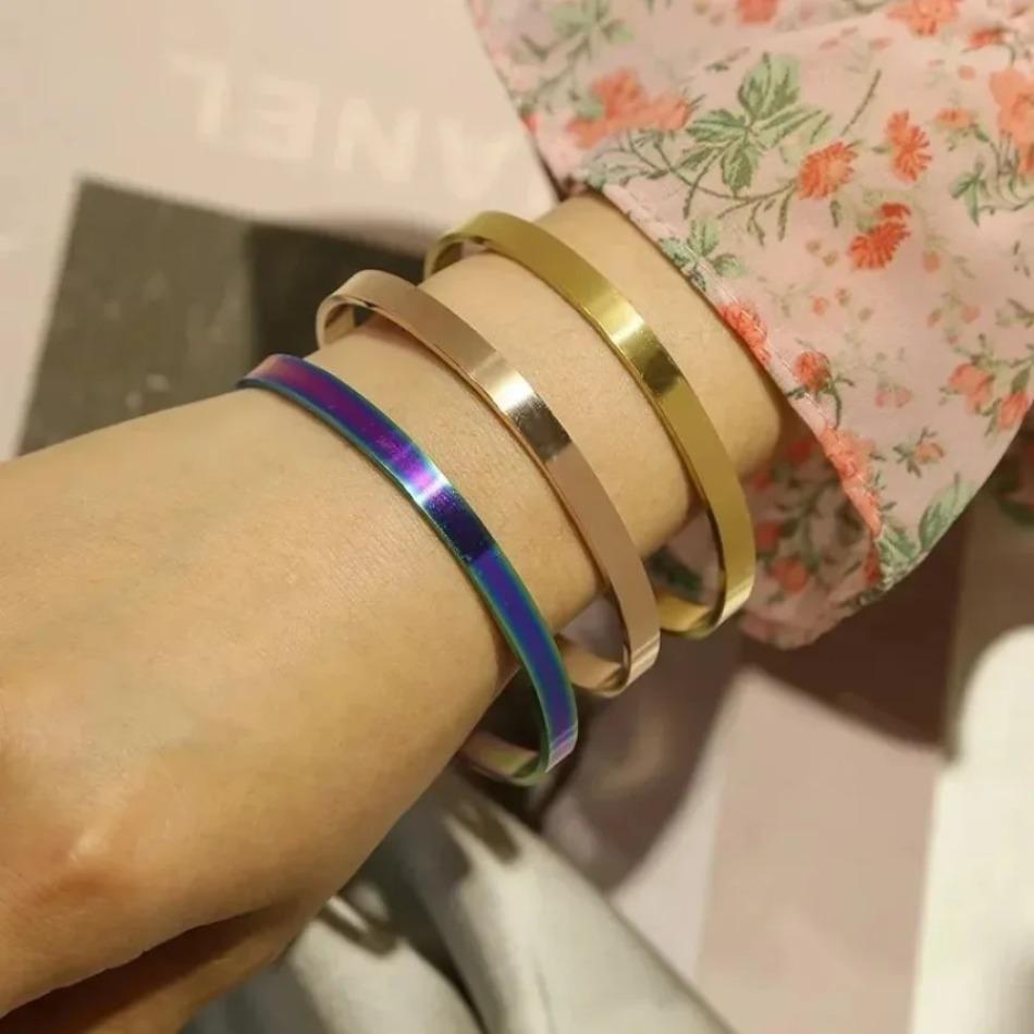 1 Pcs Simple Classic 6MM Width Titanium Bangle Black Gold Silver Color for Women Cuff Bracelets Men Women Openning Bangles