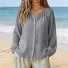 Womens Long Sleeve Button Down Blouse Lightweight Crinkled Fabric Casual Loose Fit Shirt with V Neck Design for Daily Wear