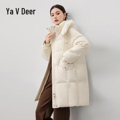 Yalu Women's Mid-Length Detachable Hooded Down Jacket