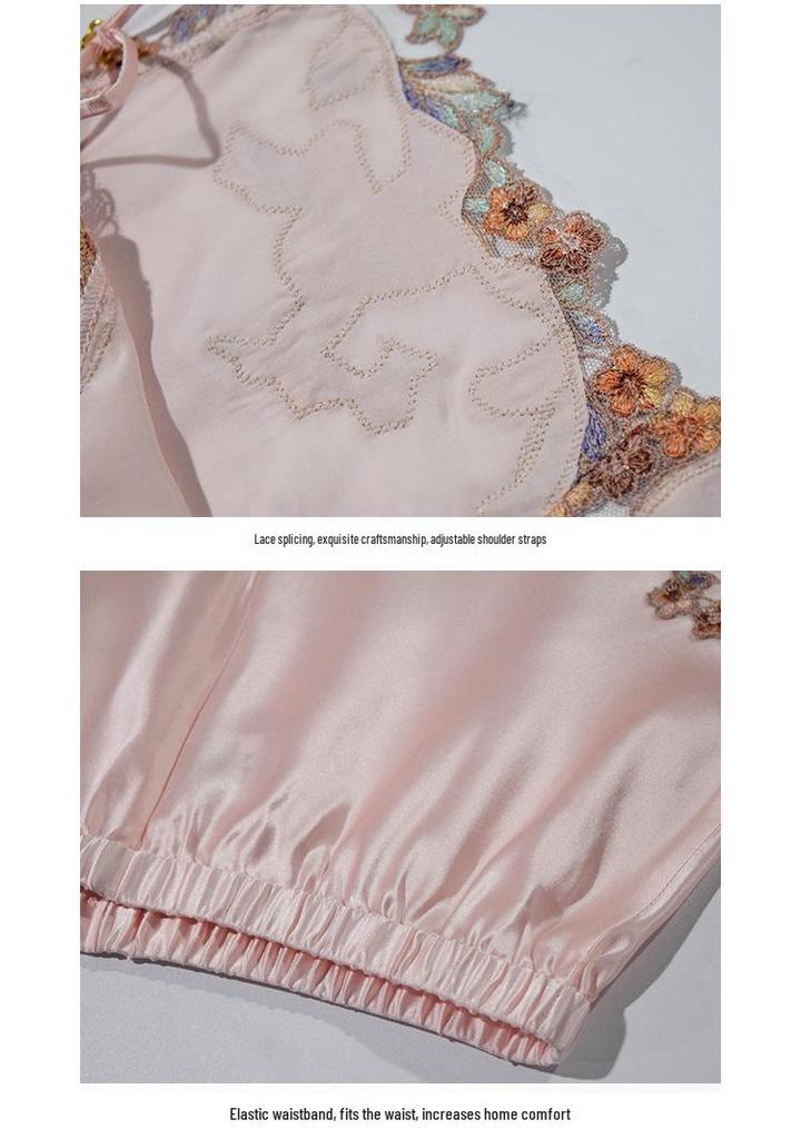Women's Embroidered Silk Robe & Nightgown Set: Long Camisole, Multi-piece Mulberry Silk Sleepwear