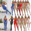 Dámské celotělové elastické body bez rukávů Hedvábné průsvitné kombinézy Lesklé sexy kombinézy