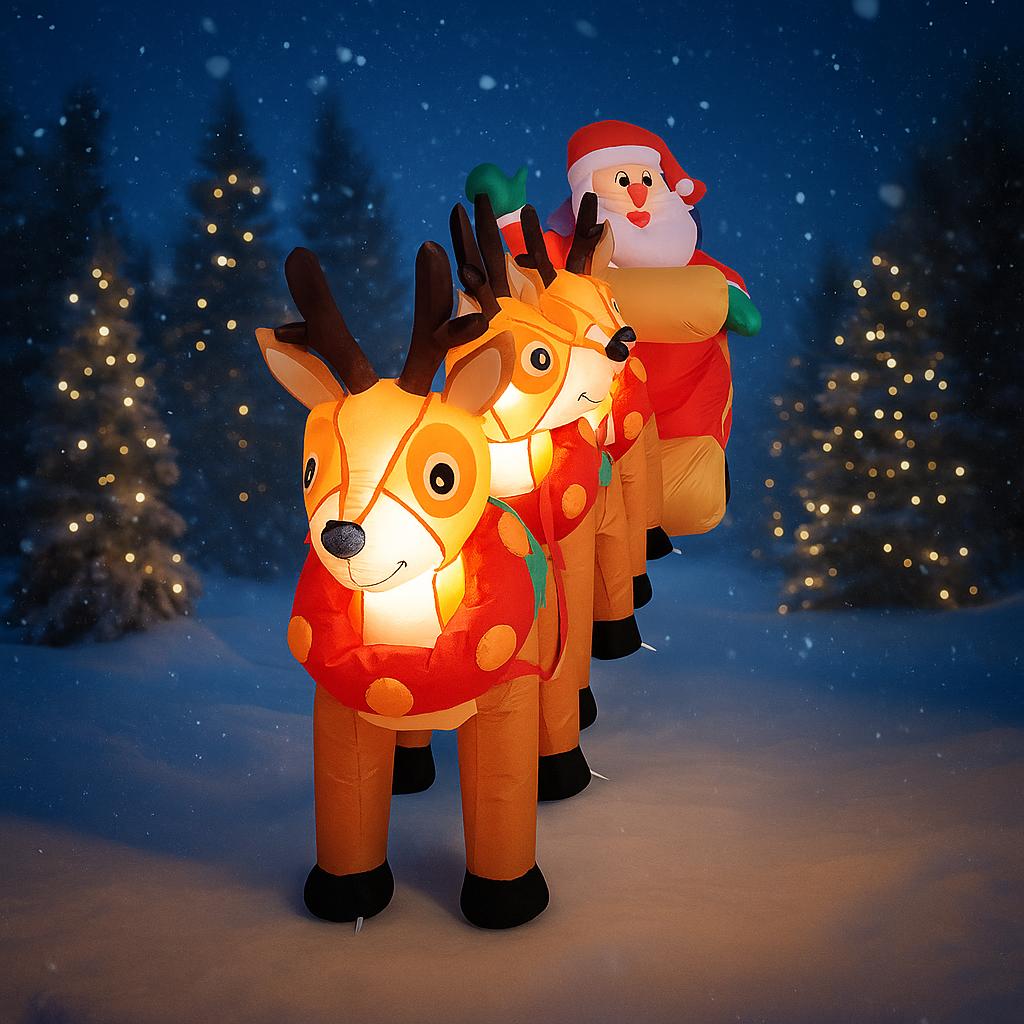 10.17FT Christmas Inflatable Toys Santa Claus Sleigh Reindeer Supplies Home Ornament Festive Gift LED Lit Xmas Yard Decoration