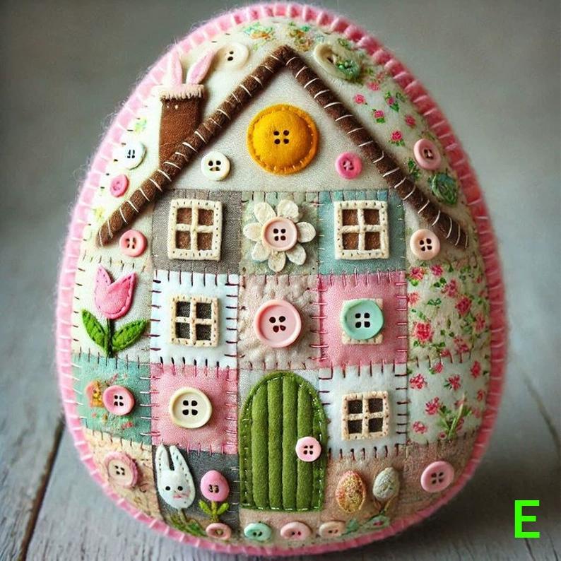 Patchwork Egg House Kit Easter Decor Basket Filler DIY Patchwork Felt Egg House Craft Kit Embroidered Felt Easter Egg Package