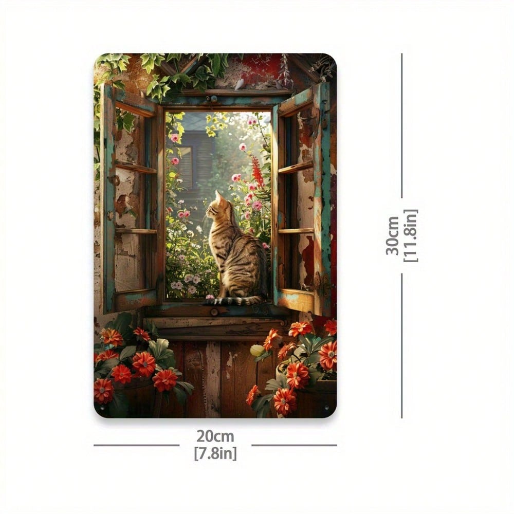 

Жестяная настенная картина Винтажная кошка на подоконнике Металлическая табличка 8x12 дюймов Декор для дома Гостиной Спальни Бара разноцветный