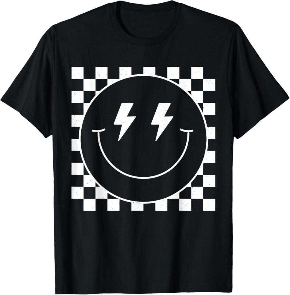 Vintage White Checkered Smile Face Shirt Cute Smiling Face TShirt S