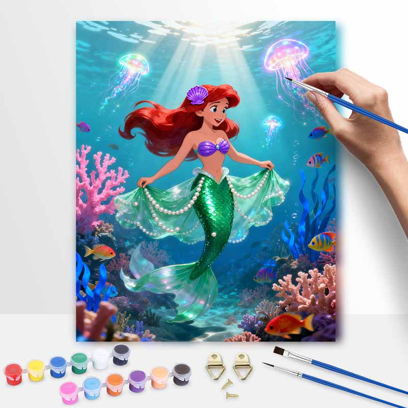 Disney Digital Oil Painting Diy Oil Painting Mermaid Ocean Underwater Coral Fish Hand Painting Living Room Bedroom Decoration Painting