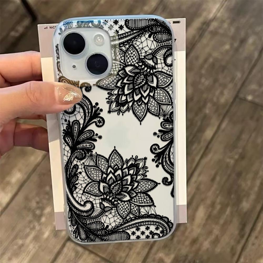 Silicone Phone Case For iPhone 17 17Air Cover iPhone 13 11 14 12 15 16 Pro Max INS Style Lace Flower Pattern Soft Cover Funda