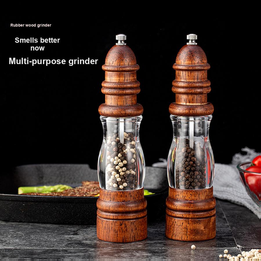 Manual Pepper Grinder Kitchen Wooden Spice Mill for Black Pepper, Salt, and Herbs
