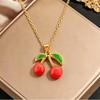 Stainless Steel Cherry Oil Dripping Apple Pendant Necklace - Hot Selling Fruit Series