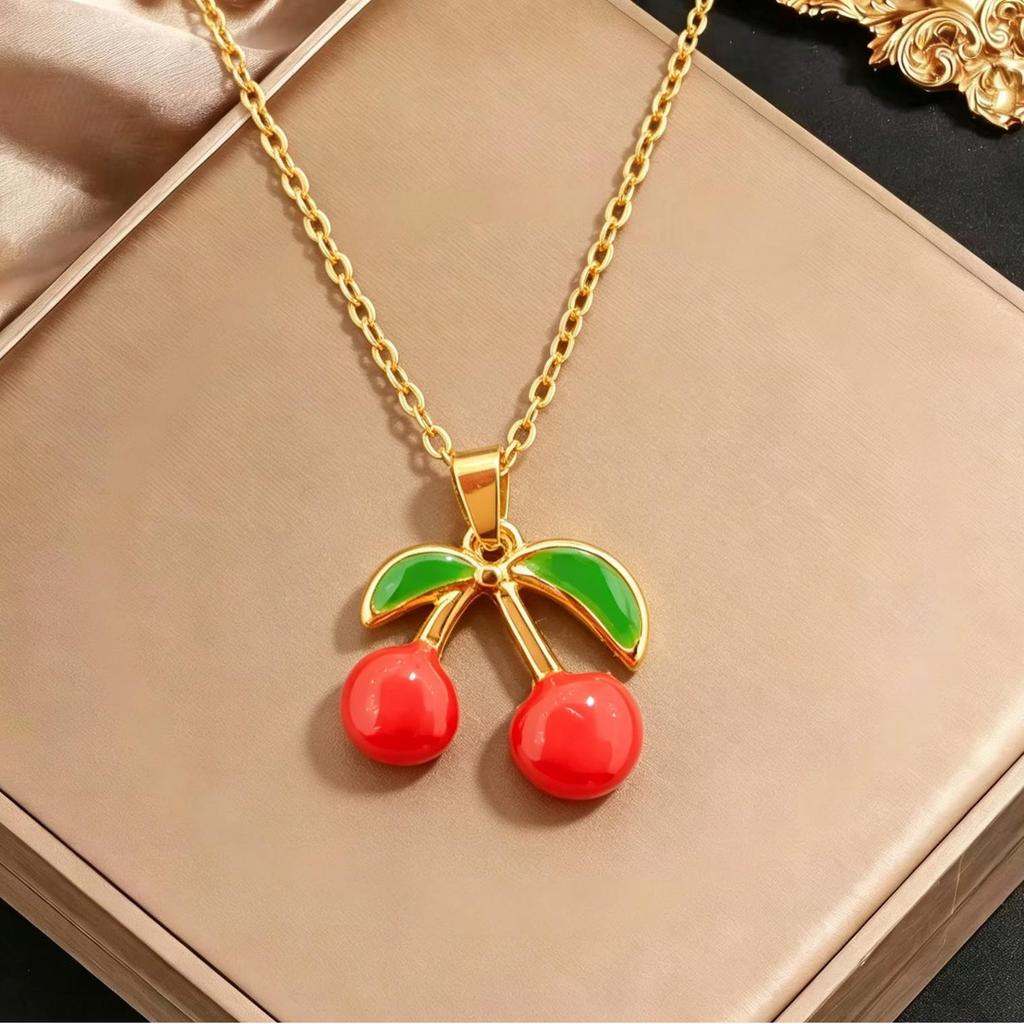 Stainless Steel Cherry Oil Dripping Apple Pendant Necklace - Hot Selling Fruit Series