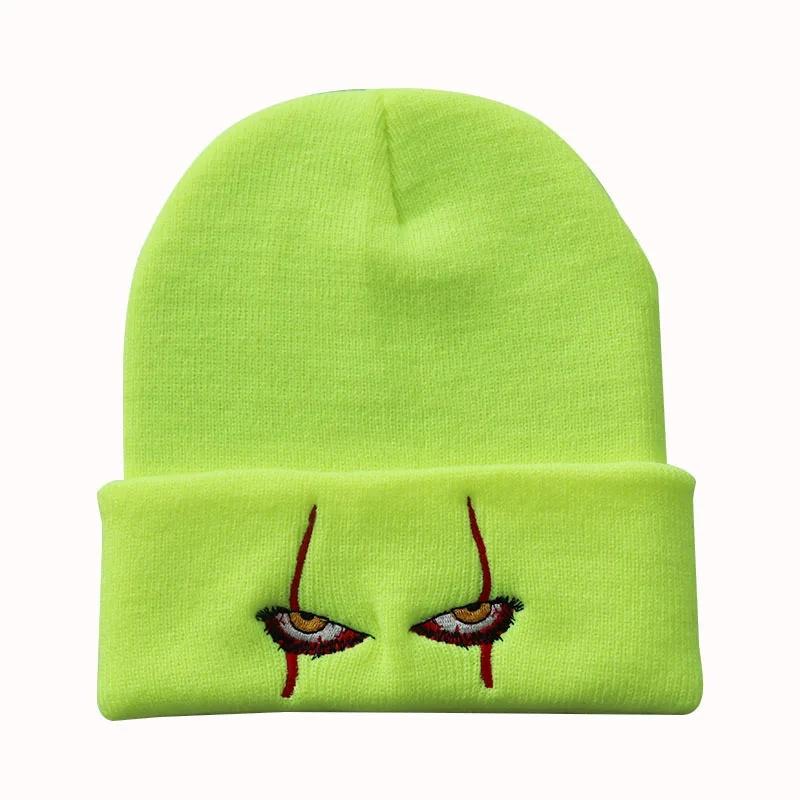 Pennywise Scary Eyes Knitted Hat Warm Overhead Hip Hop Woolen Cap Cozy Earflap Beanie for Men Women Children Halloween Props