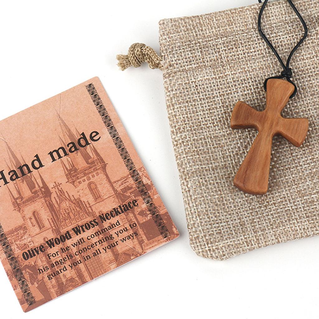 Olive Wood Cross-shape Pendant Necklace Suitable for Boys Girls Ladies Men Handmade Gift Car Rearview Mirror Pendant