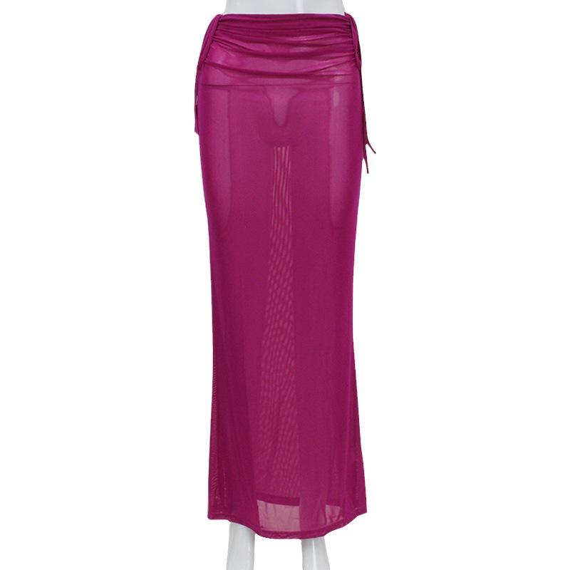 Women's Draw Rope Bright Light Elegant Leisure Holiday Party Sexy Gauze Long Skirt