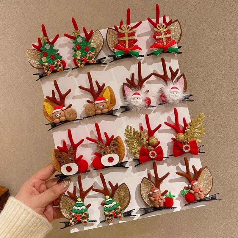 1pair Christmas Red Antler Hair Clip Accessories for Kids Side Hair Clip for Children's Hair