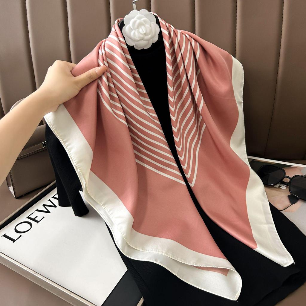 Silk Neckerchief: 90x90 Large Chic Square Scarf for Women - Perfect for Spring, Autumn, Winter Fashion