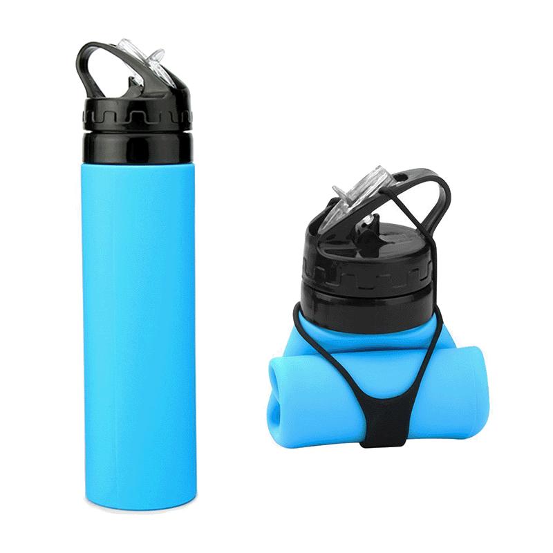 Creative Silicone Folding Active Water Bottle with Chain Outdoor Activity Lightweight Cold Water Bottle 600ml Water Cup