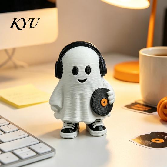 Creative Holiday Gift for Friends Cute Halloween Ghost Figurine, Holding Coffee/Book/Record Resin Statue, Desktop Ornaments Spooky Tabletop