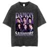 Damon Salvatore Grafica Vintage Lavata Maglietta Uomo Donna Abbigliamento Moda Harajuku T-Shirt Larga Oversize Manica Corta Magliette