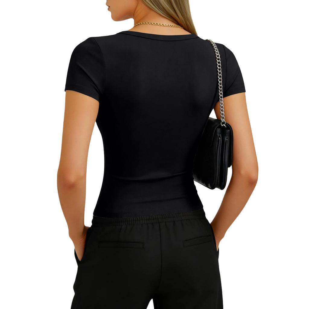 Dámske módne základné štvorcový výstrih krátky rukáv tričko top