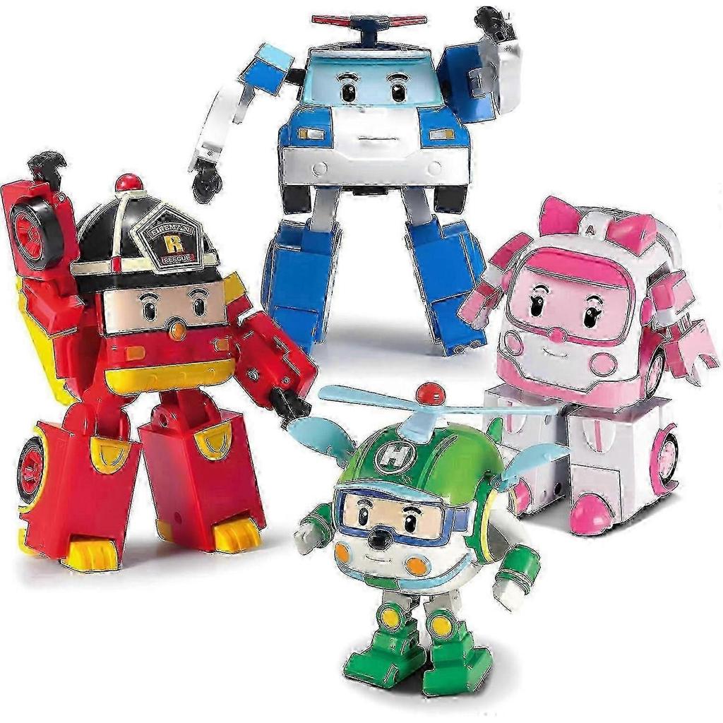 SBSG Robocar Poli 4 Balení Poli + Jantarová + Roy + Helly Transformující Robotické Hračky, 4" Transformovatelné Akční
