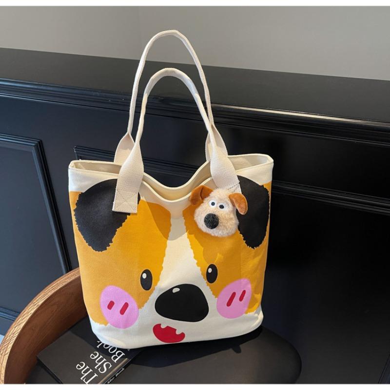 Canvas Bag Women's Large-capacity New Spring and Summer Versatile Shoulder Bag Casual Cartoon Student Tote Bag