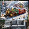 Glam Christmas Tapestry with Polar Express Train Snow Scene - Polyester Wall Hanging with Santa, Reindeer & Festive Decor, Squar