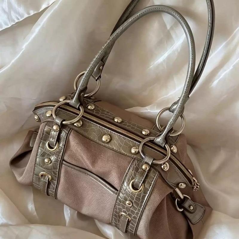Retro-Pendler-Schultertasche mit hochwertiger Textur, Unterarmtasche, Motorradtasche khaki