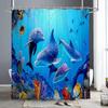 Ocean Animals Shower Curtains Dolphin Sea Turtle Fish Coral Underwater Cave Scenery Fabric Children Bath Curtain Bathroom Decor