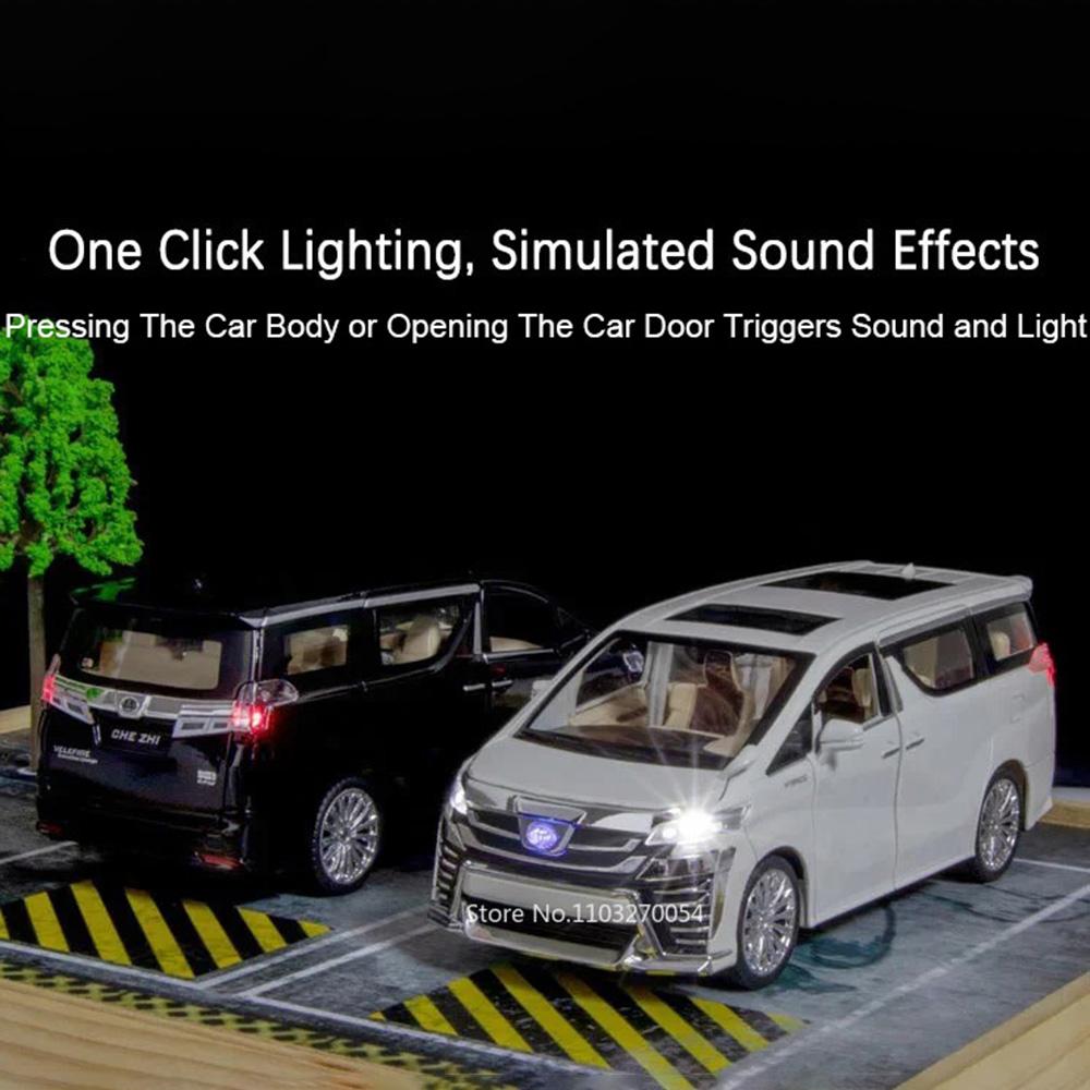 1:24 Vellfire Alphard Alloy MPV Model Toy Car Metal Diecast Doors Opened Sound Light Business Cars Models Kids Hobby Ornaments