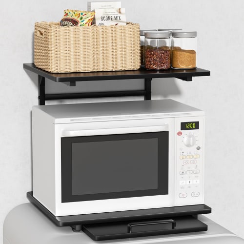 UTIMIU Over-the-Refrigerator Rack, Microwave Rack with Sliding Shelf, Kitchen Storage Rack, Dish Rack, Width 47.5 X Depth 43.5-69.5 X Height 45cm, Mic