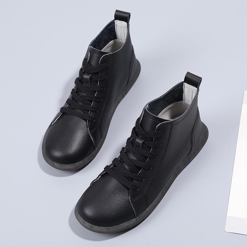 Autumn and Winter Short Boots Women's Single Board Shoes Medium Tube Flat Bottom Flat Heel Lace-up Martin Boots