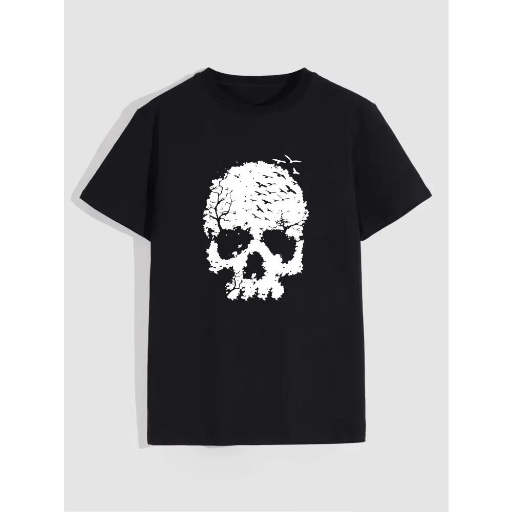 Skull Print Men's Comfy T-shirt, Graphic Tee Men's Summer Outdoor Clothes, Men's Clothing, Tops For Men